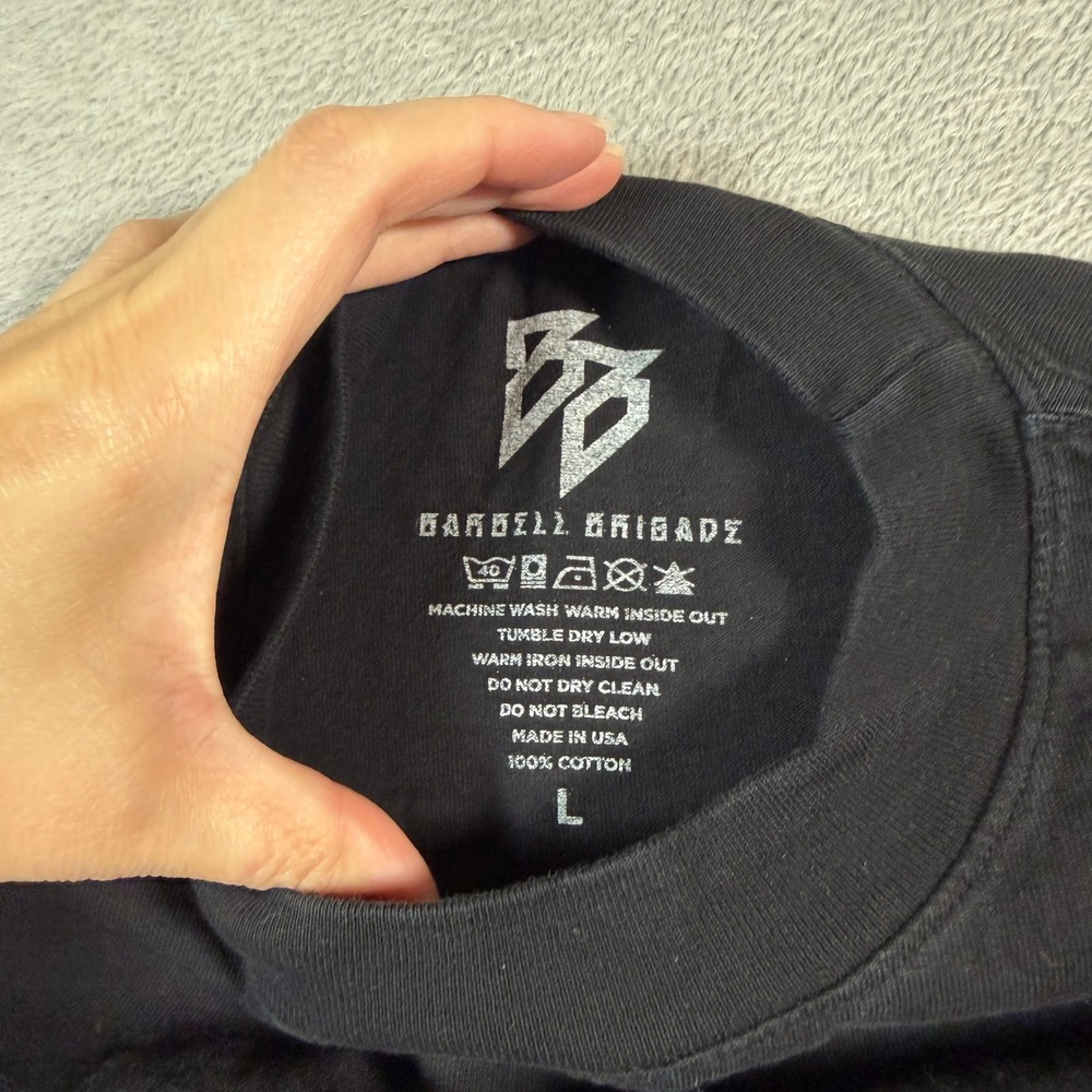 Barbell‎ Brigade Crewneck T-Shirt Men Large Black Spellout Cotton Gym Workout - Picture 3 of 7